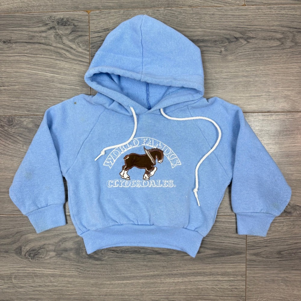 Vintage Clydesdales Hoodie 4T Blue Horse Graphic Embroidered Sweatshirt USA